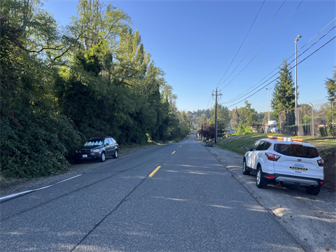 16th Avenue South, facing south, with cars parked on the shoulder